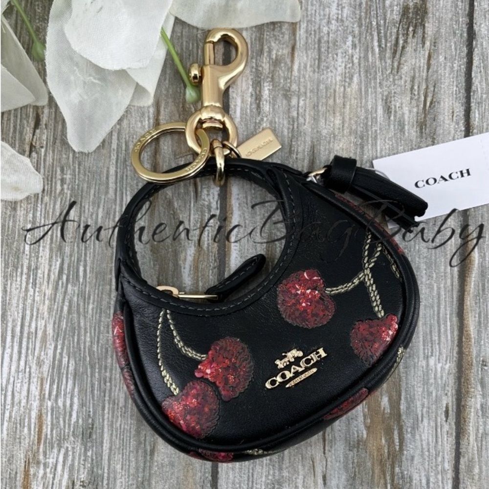 Coach Mini Carmen Bag Charm Black Cherries Leather Purse